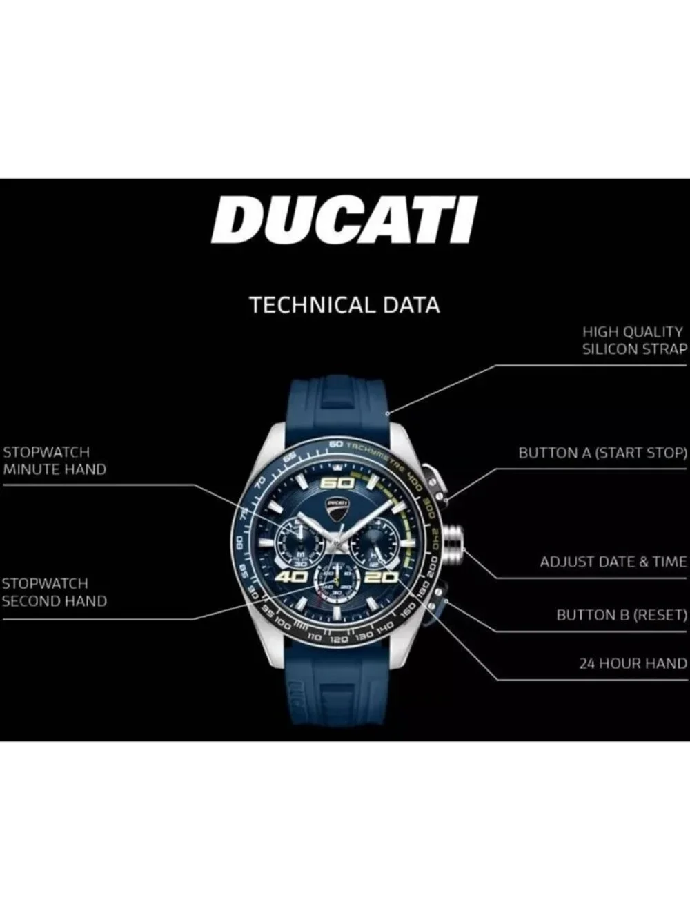 NWT Ducati Chronograph Quartz Blue Dial Men's Watch